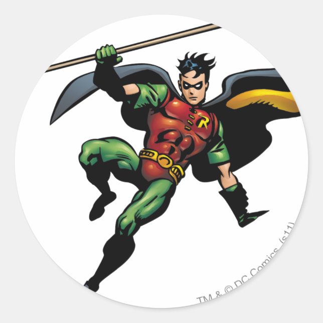Pegatina Redonda Robin con el personal (Anverso)