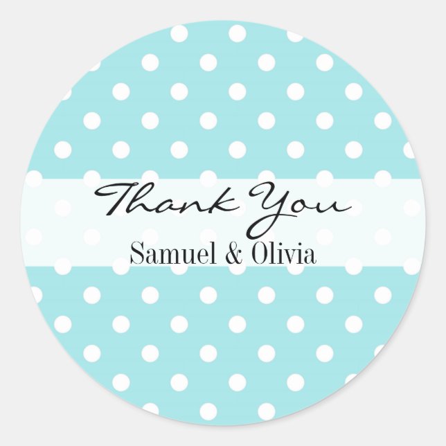 Pegatina Redonda Robin Egg Blue Round Polka Dotated Gracias (Anverso)