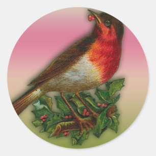Pegatina Redonda Robin Redmama con las tarjetas Holly Berry