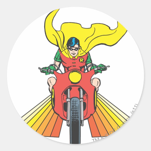 Pegatina Redonda Robin Rides 2 2 (Anverso)