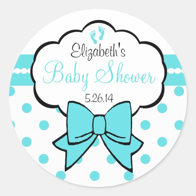 Pegatina Redonda Robins Huevos Polka Azul Dots-Baby Shower (Anverso)