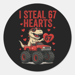 Pegatina Redonda Robo 67 Corazones Camión Dino T-rex Six Seven Vale