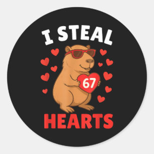 Pegatina Redonda Robo 67 Corazones Día de San Valentín 67 Meme 6 7