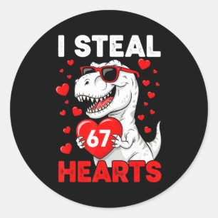 Pegatina Redonda Robo 67 Corazones Divertido 67 San Valentín Dinosa