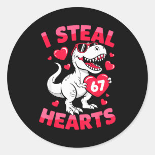 Pegatina Redonda Robo 67 Corazones Divertido 67 San Valentín Dinosa