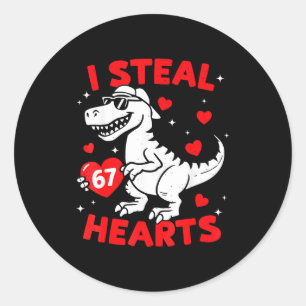 Pegatina Redonda Robo 67 Dinosaurio del Corazón para Niños Niñas Va
