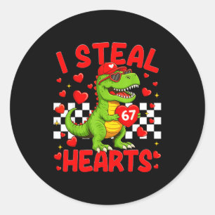 Pegatina Redonda Robo Corazones 67 Día de San Valentín 67 Dinosauri