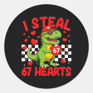 Pegatina Redonda Robo Corazones 67 Día de San Valentín 67 Dinosauri