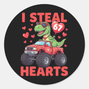 Pegatina Redonda Robo Corazones 67 Día de San Valentín 67 Meme 6 7