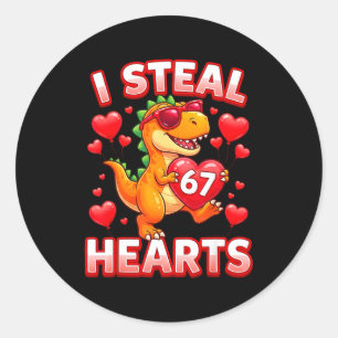 Pegatina Redonda Robo Corazones 67 Trex Niños San Valentín Meme Sei