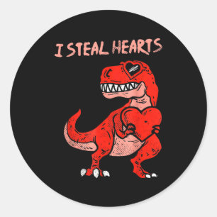 Pegatina Redonda Robo Corazones Dinosaurio Trex Dino Amor San Valen