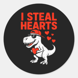 Pegatina Redonda Robo Corazones Trex Dino Bebe Niño Valentines Todd