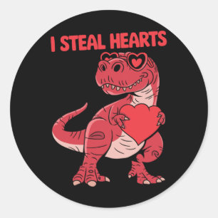 Pegatina Redonda Robo Corazones Trex Dinosaurio Gafas Día de San Va