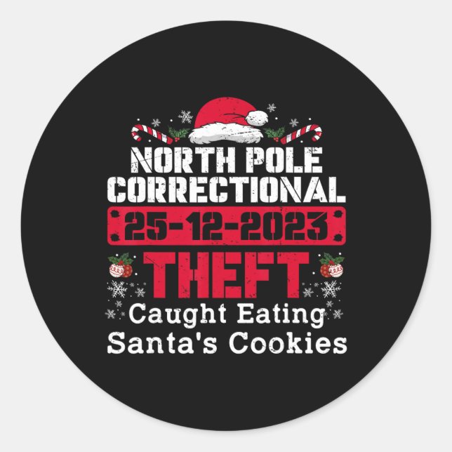 Pegatina Redonda Robo correccional del Polo Norte atrapado comiendo (Anverso)