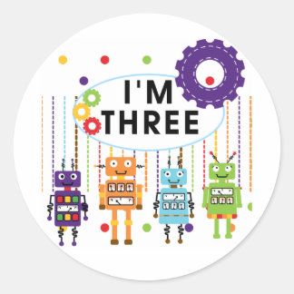Pegatina Redonda Robot 3er cumpleaños camisetas y regalos de T