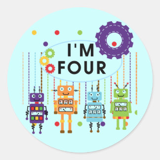 Pegatina Redonda Robot 4ª camisetas de cumpleaños y regalos
