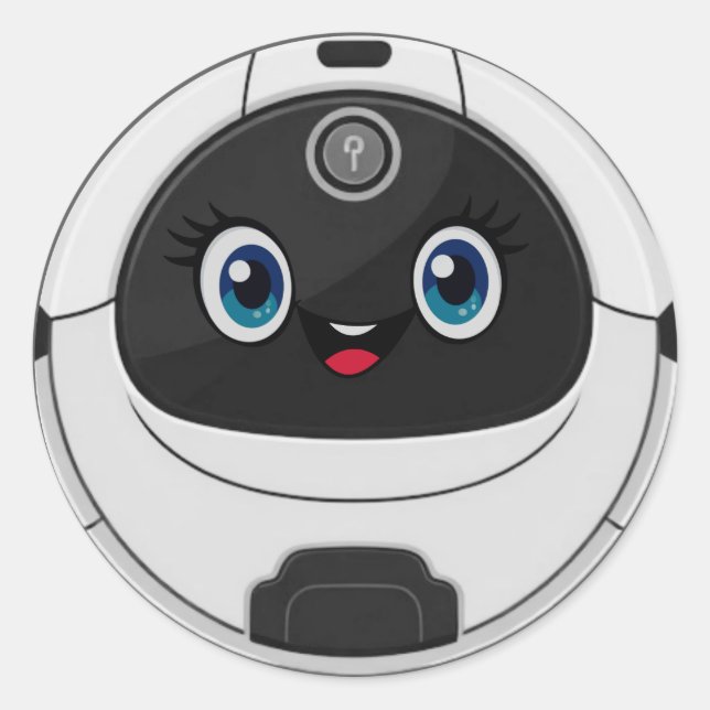 Pegatina Redonda Robot aspirador divertido (Anverso)