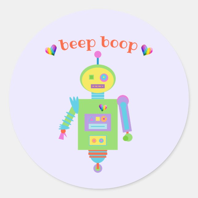 Pegatina Redonda Robot Beep Boop Cute (Anverso)