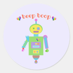 Pegatina Redonda Robot Beep Boop Cute