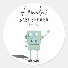 Pegatina Redonda Robot boy Baby Shower