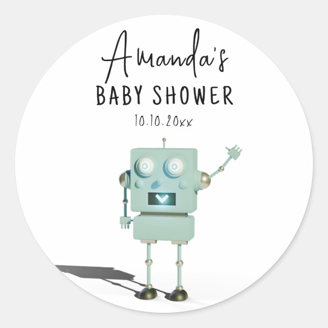 Pegatina Redonda Robot boy Baby Shower (Anverso)