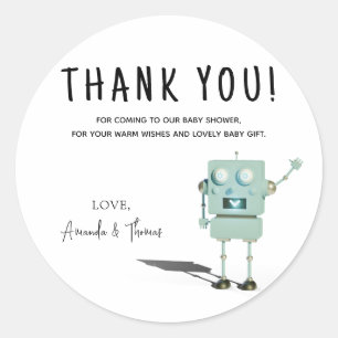 Pegatina Redonda Robot boy Baby Shower - gracias