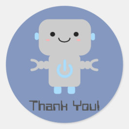 Pegatina Redonda Robot Cute Personalizado Gracias Azul