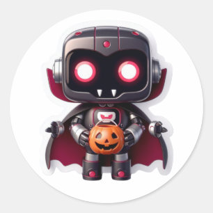 Pegatina Redonda Robot de vampiro lindo Halloween Trick o trotar bo