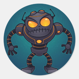 Pegatina Redonda Robot enojado