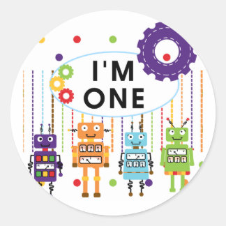 Pegatina Redonda Robot First Birthday Tshirts y regalos