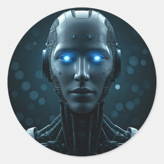 Pegatina Redonda Robot futurista en un ambiente de alta tecnología