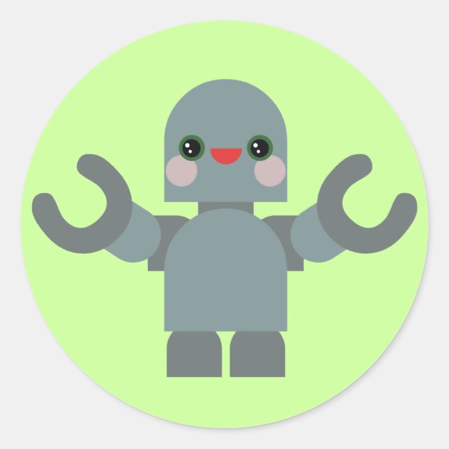 Pegatina Redonda Robot Kawaii (Anverso)