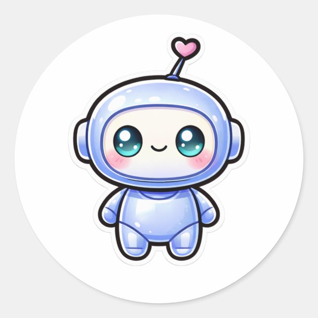 Pegatina Redonda Robót Mini Kawaii Adorable  (Anverso)