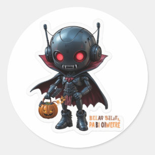 Pegatina Redonda Robot negro de vampiros fantasmagórico Halloween d