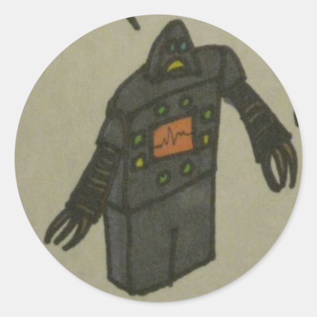 Pegatina Redonda robot perturbado (Anverso)