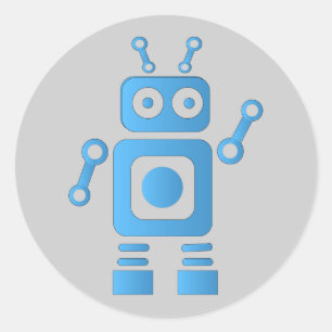 Pegatina Redonda Robot retro azul