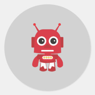 Pegatina Redonda Robot retro rojo