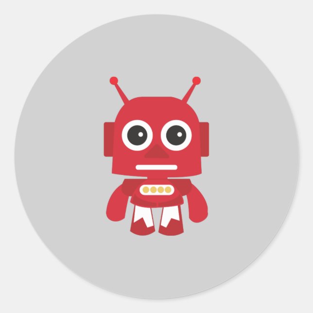 Pegatina Redonda Robot retro rojo (Anverso)