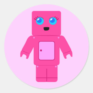 Pegatina Redonda Robot rosa