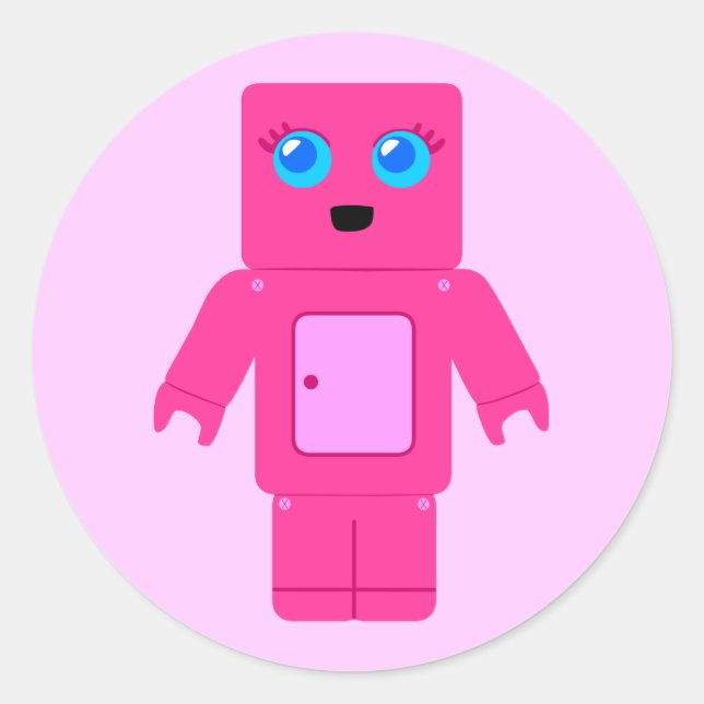 Pegatina Redonda Robot rosa (Anverso)