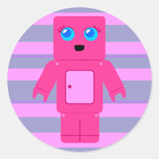 Pegatina Redonda Robot rosa