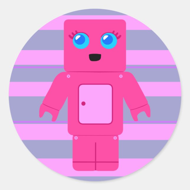 Pegatina Redonda Robot rosa (Anverso)