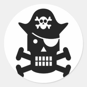 Pegatina Redonda Robot Skull & Crossbone Pirate