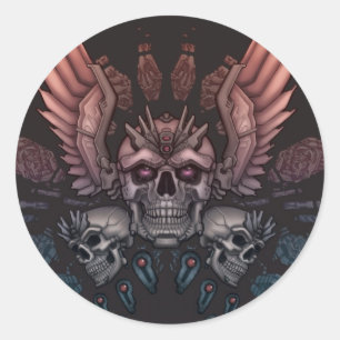 Pegatina Redonda Robot Skull + Wings