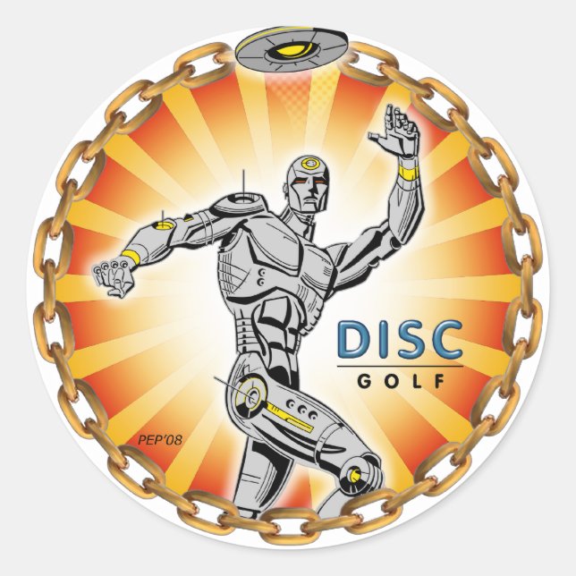 Pegatina Redonda Robot Thrower #2 (Anverso)