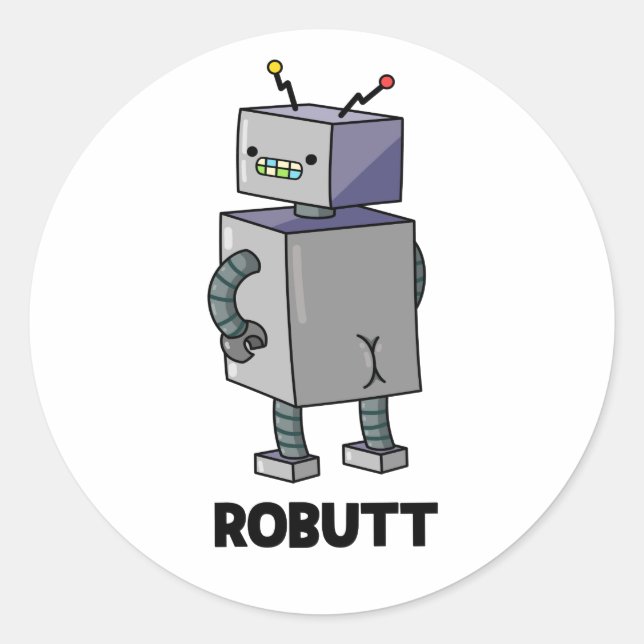 Pegatina Redonda Robutt Funny Robot Pun (Anverso)