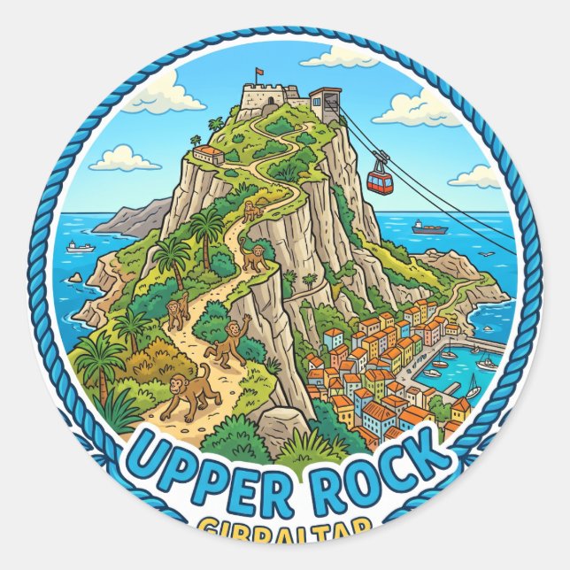 Pegatina Redonda Roca Alta de Gibraltar (Anverso)