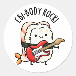 Pegatina Redonda Roca divertida de Ebi-body Rock Sushi Pun
