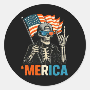 Pegatina Redonda Roca esquelética Merica Bandera Americana Patrióti
