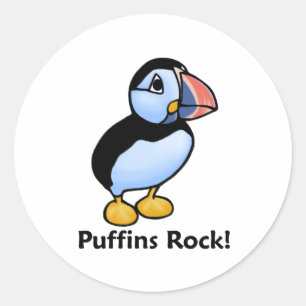 Pegatina Redonda ¡Roca Puffins!